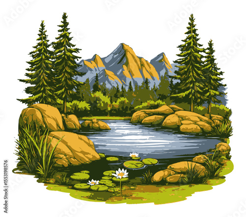 Serene Mountain Landscape with Calm Water and Greenery