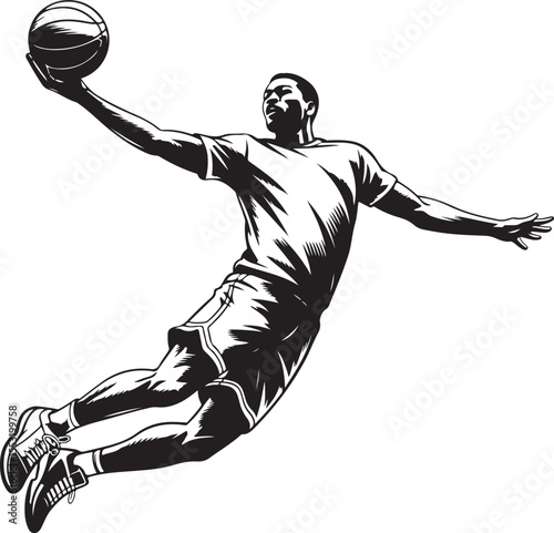 Dynamic Basketball Player Mid-Air Dunk Vector Illustration in Action Pose