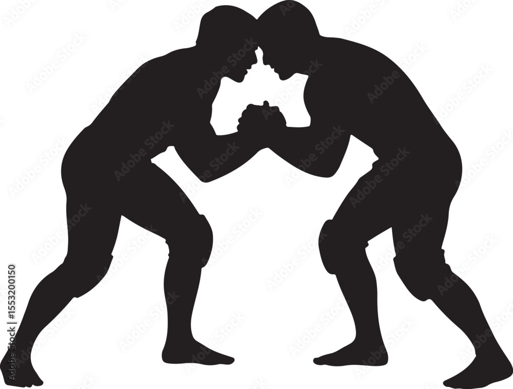 Fototapeta premium Intense Wrestling Match Vector Illustration of Two Wrestlers in Action