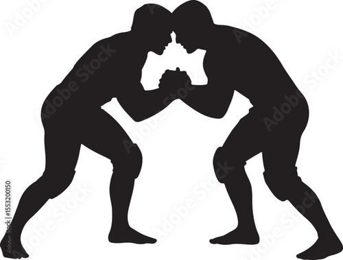 Intense Wrestling Match Vector Illustration of Two Wrestlers in Action