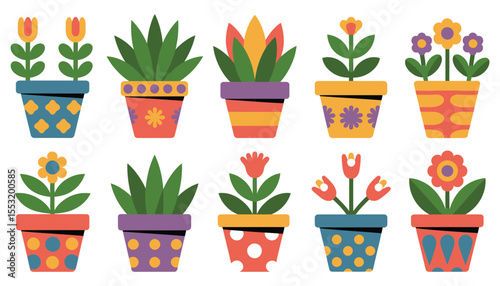 Potted tulips bloom with fresh green leaves, perfect for a spring garden or indoor plant display