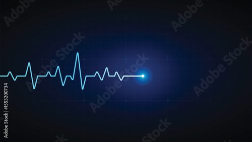 Fading Heartbeat Lifeline Pulse Trace on Dark Blue Grid Background Illustration