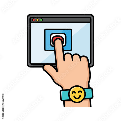 Hand touching tablet screen button