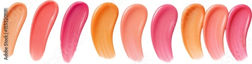 Glossy Lip Gloss Swatches in Orange, Coral, and Pink – Shimmer Texture 