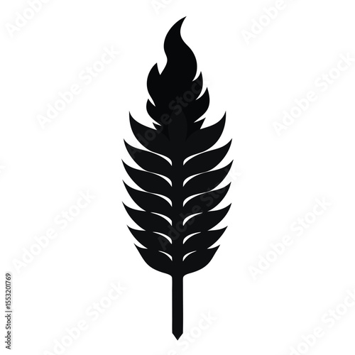 Vector art of a single stalk of wheat with a flamelike top is isolated on white background