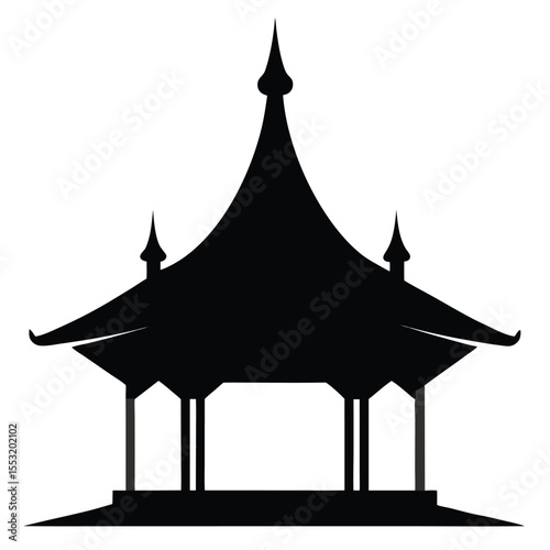 Vector art of a traditional asian pavilion with a tiered roof, isolated on white background