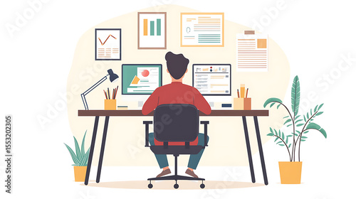 A happy worker striking a balance between efficiency and creativity at their desk (1)