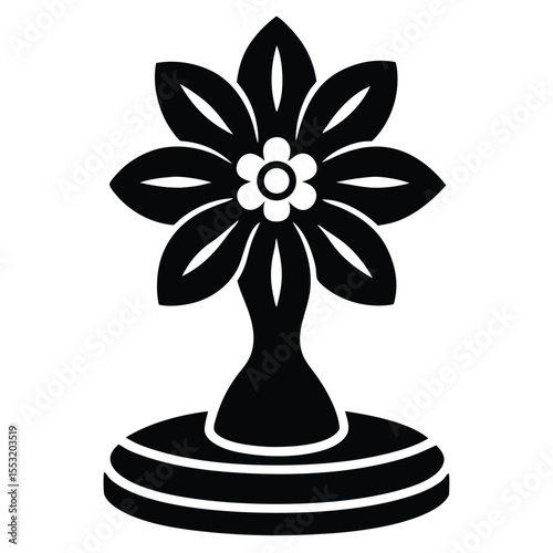 Vector art of a geometric black flower design isolated on white background