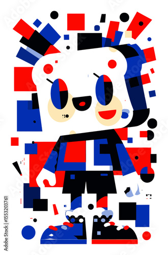 Colorful Abstract Character Design with Bold Geometric Shapes and Patterns