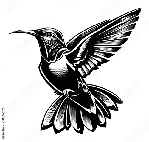 Elegant Hummingbird Engraving Design for Nature and Wildlife Enthusiasts