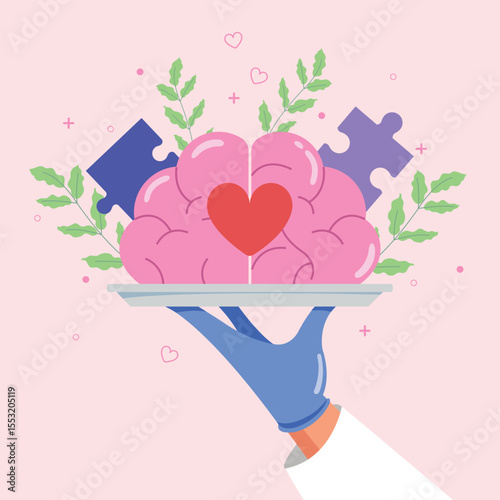 Vector illustration of a emotion and brain, mental health of positive thinking, logical thinking brain, Good health care vector illustration. 