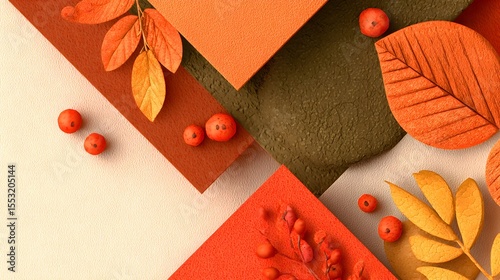 Minimalist and Modern 3D Autumn Composition with Warm Earth Tones, Geometric Shapes, and Seasonal Foliage – Perfect for Elegant Presentations and Branding.