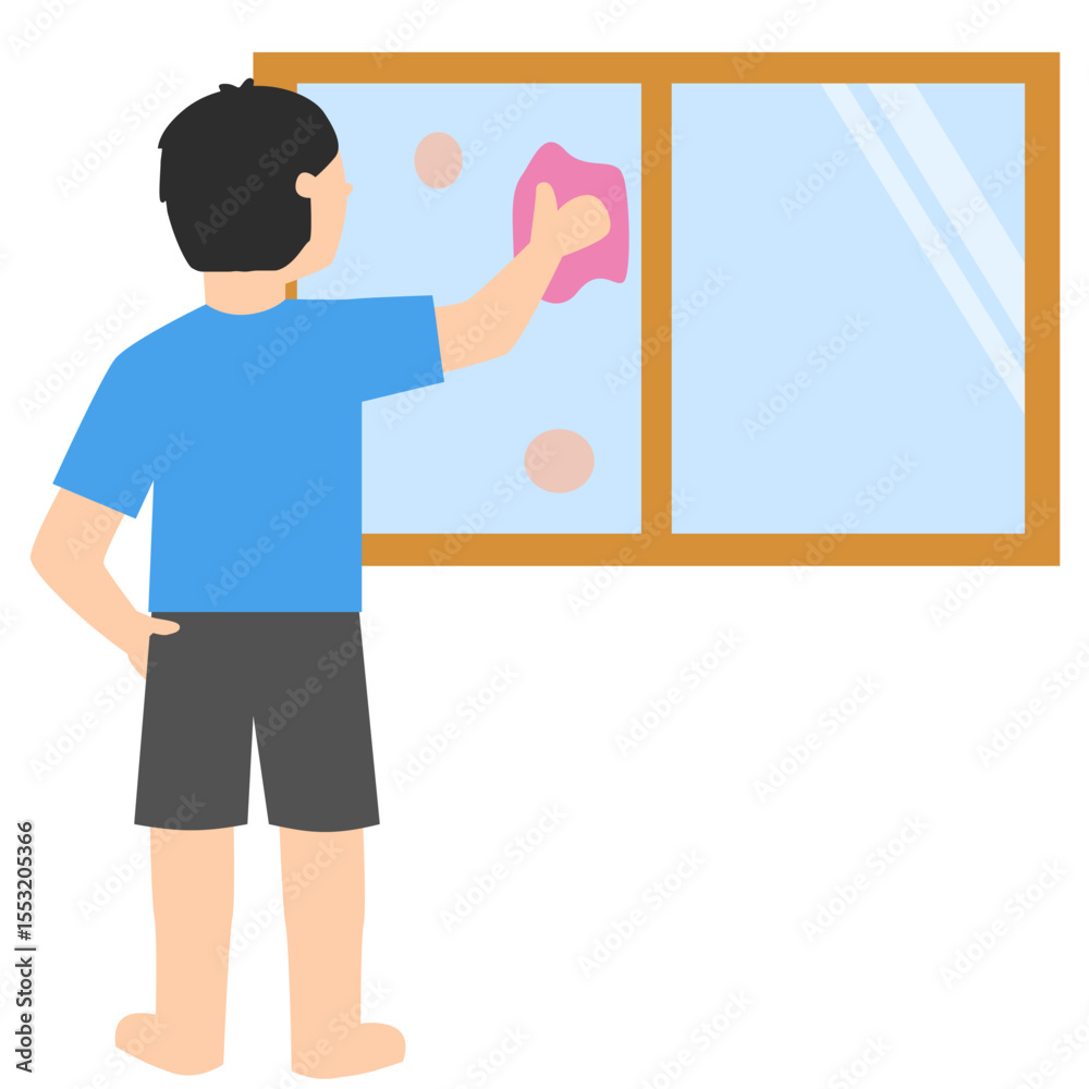 Fototapeta premium Man wiping a dirty window. housework activity