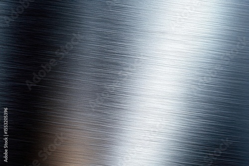 close-up of a brushed metal surface with horizontal fine linear texture reflecting light creating a gradient from dark to bright silver tones