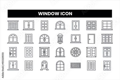 Set of outline icons related to window. Linear icon collection. Editable stroke. Vector illustration