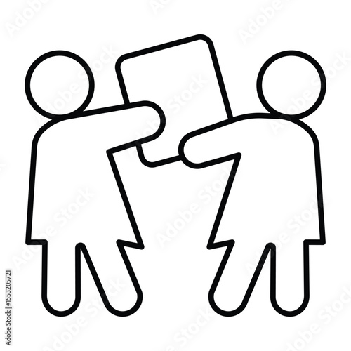 Shoppers with last one product box thin line icon, black friday concept. Vector graphics. Two women and package, shopping sign on white background, style mobile or design.