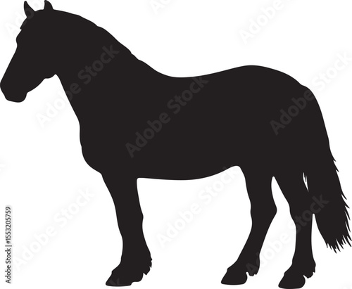  Lithuanian Heavy Draught horse in silhouette pure white background.