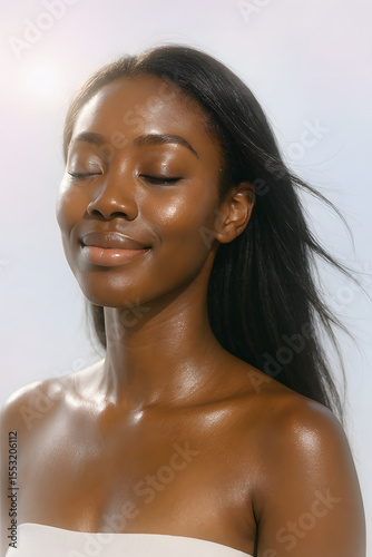 Radiant Black African Woman with Glowing Skin in Natural Light