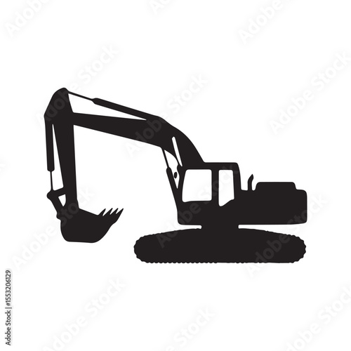 Excavator Silhouette Icon for Construction Equipment and Industrial Use