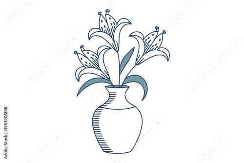 A beautiful blue vase holds a vibrant bouquet of pink, yellow, and purple spring flowers, a charming floral decoration