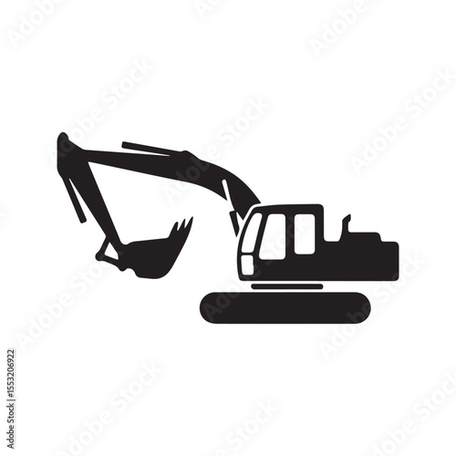 Excavator Silhouette Icon for Construction Equipment and Industrial Use