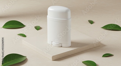 Deodorant Stick on Stand with Green Leaves Mockup