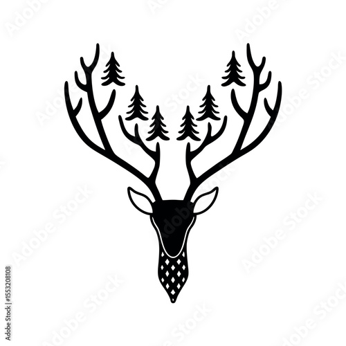 deer antler with forest silhouette vector one