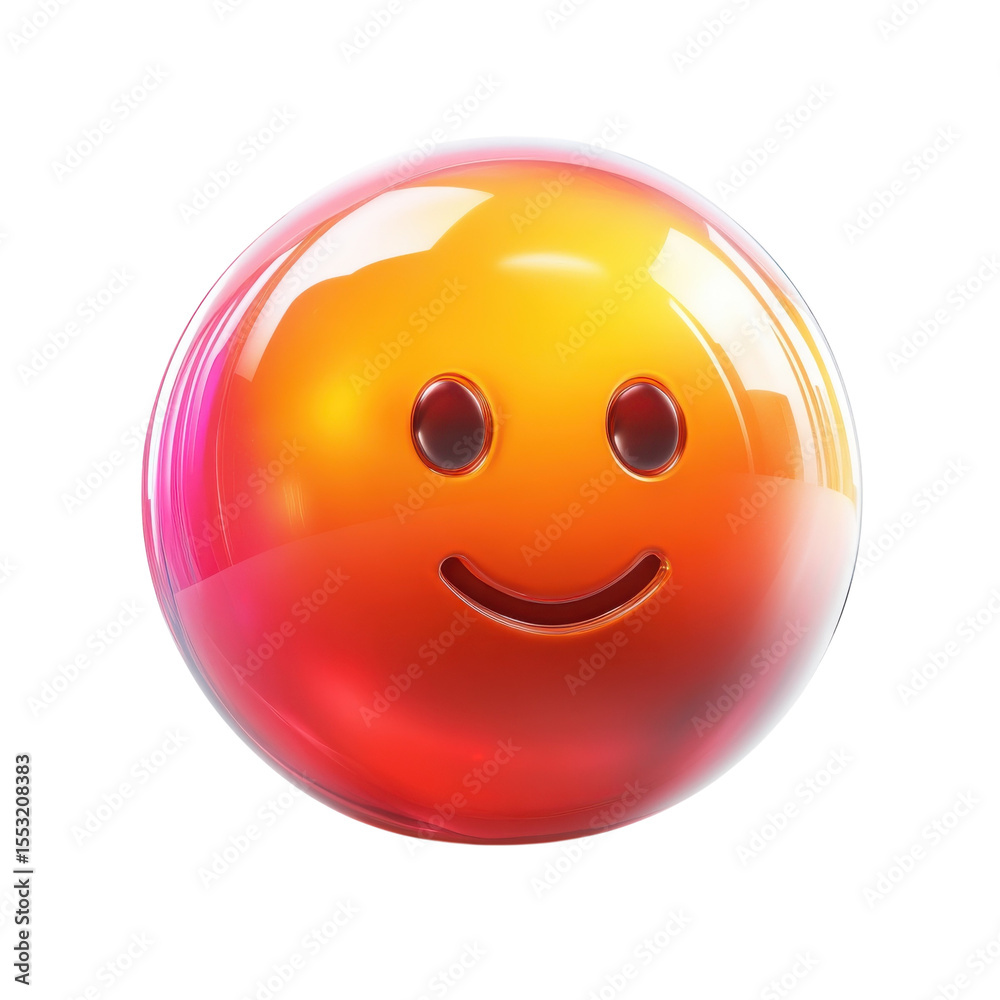 Fototapeta premium Shiny Happy Emoji Icon 3D Render with Gradient Colors and a Smooth Surface on transparent background