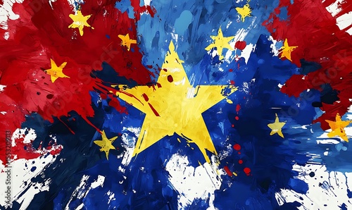 Europian Union flag made of colorful splashes. Generative Ai