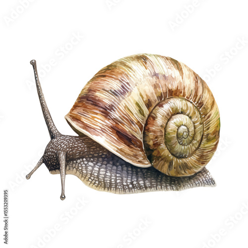 Snail Close Up, watercolor drawing vector, isolated on a white background.