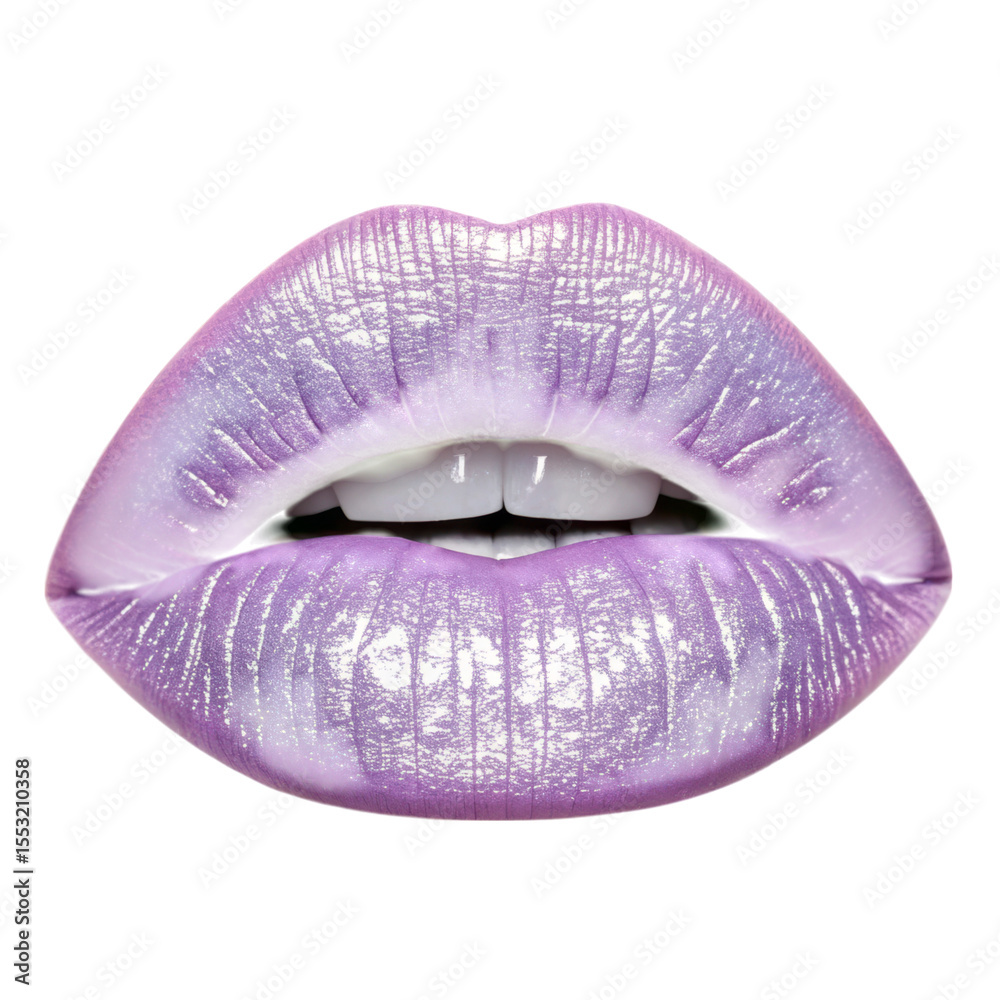 Fototapeta premium Glamorous lips with shiny light purple lipstick on a background for cosmetic designs and beauty advertising