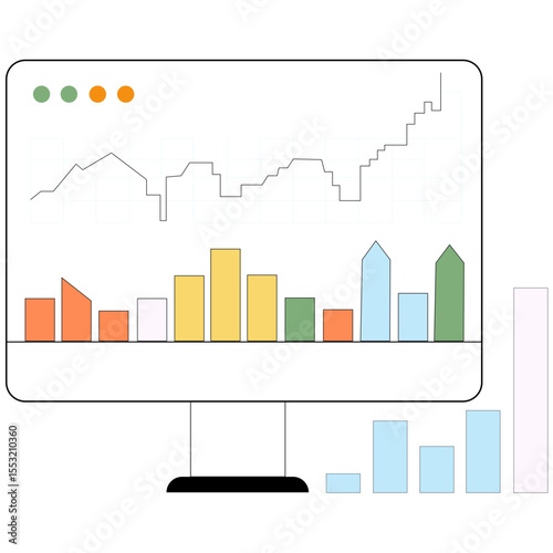 Realistic Gradient Trading Monitor Screen Featuring Line Graphs and Technical Indicators Depicting Dynamic Stock Market Growth