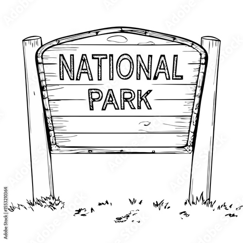 National park sign in hand-drawn black and white