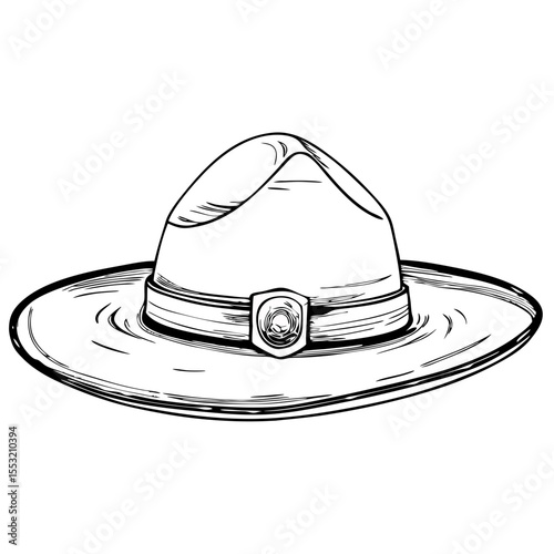 Ranger hat in black and white sketch style