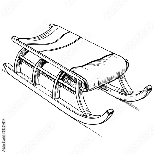 Wooden sled in black and white hand-drawn style