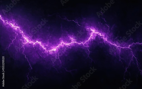 Bright purple lightning bolt striking across a dark stormy sky creating a powerful and electrifying atmosphere