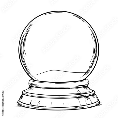 Empty snow globe in monochrome sketch style
