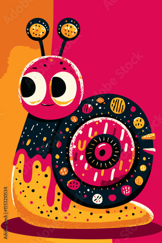 Cute Cartoon Snail Character with Colorful Patterns and Big Eyes