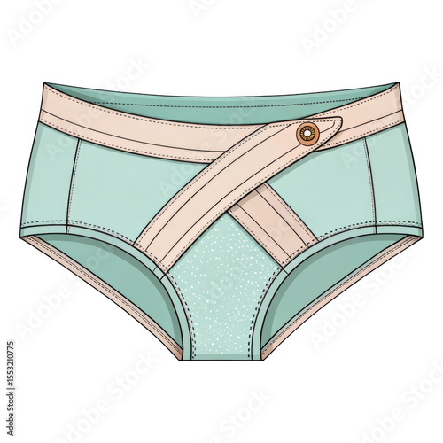 Illustration of high waisted underwear with crossed straps and a button closure on a background