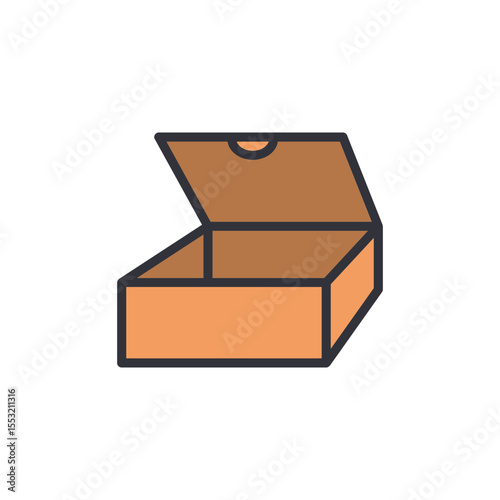 Open Cardboard Box With Lid Up In A Simple Vector Style