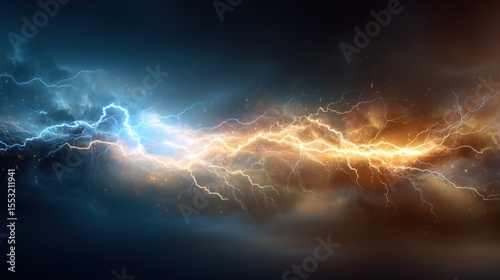 Electricity Streak Across the Sky, Energy Lighting, Lightning Illustration for Digital Art and Graphic Design