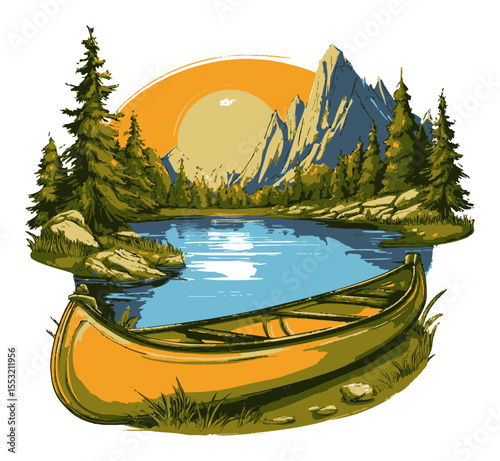 Serene Canoe Adventure in Mountainous Landscape at Sunrise