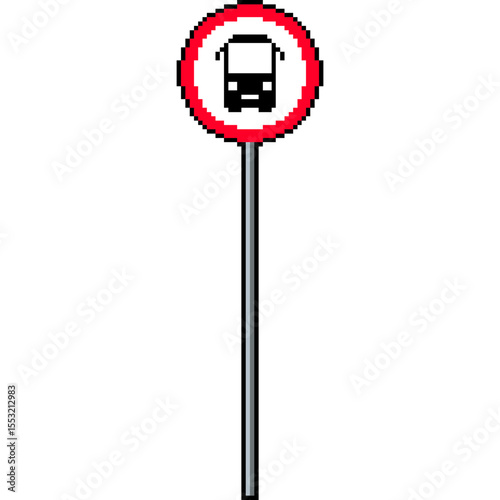 Pixel art Bus stop sign. Bus stop sign on a pole in 8-bit style