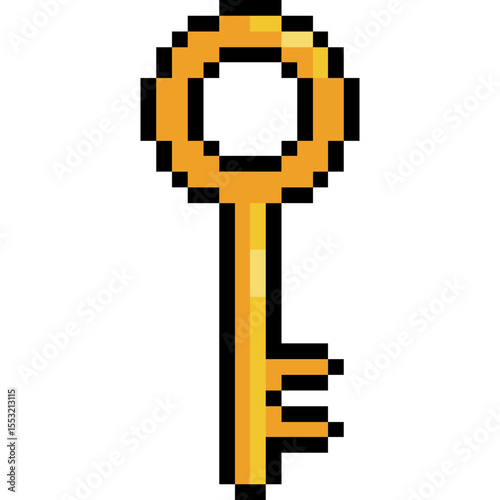 Pixel art golden key. Golden key in arcade game