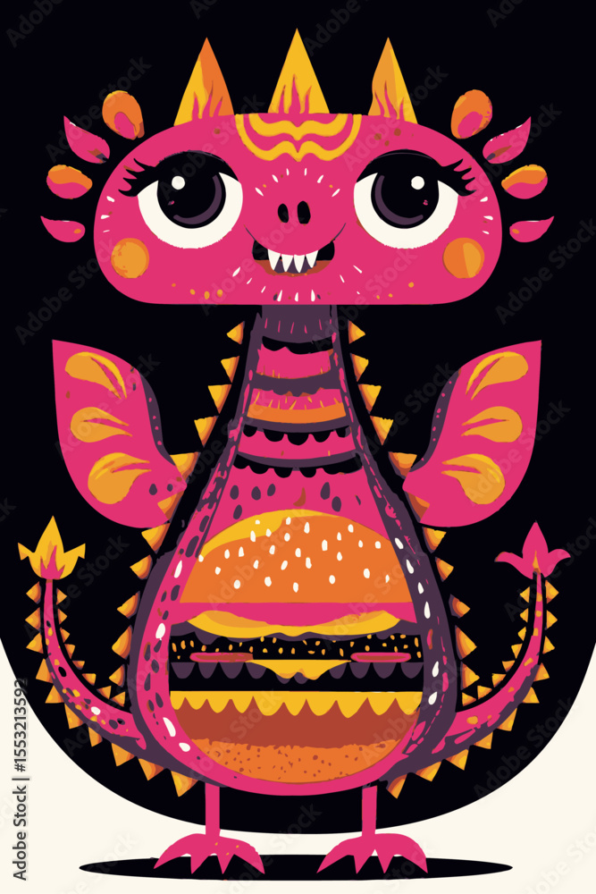 Fototapeta premium Colorful Cartoon Dragon Character with Playful Design and Unique Features