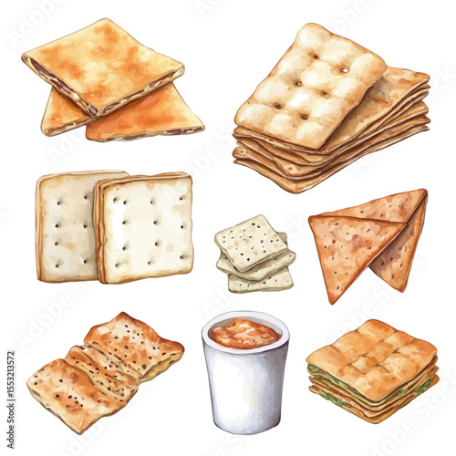 Snacks, watercolor painting vector, isolated on a white background.