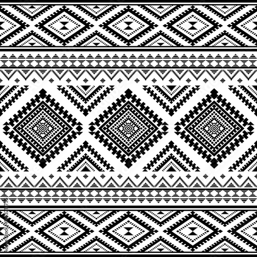 Southwest Native seamless pattern ethnic tribal Aztec geometric Navajo Native American fabric black and white design vector for textile print