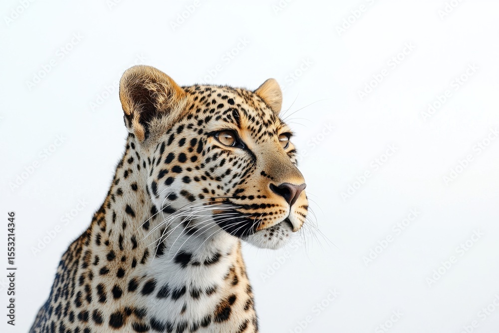 Obraz premium Captivating Portrait of a Majestic Leopard, Showcasing Its Striking Features and Unique Patterns Against a Soft, isolated on a white background