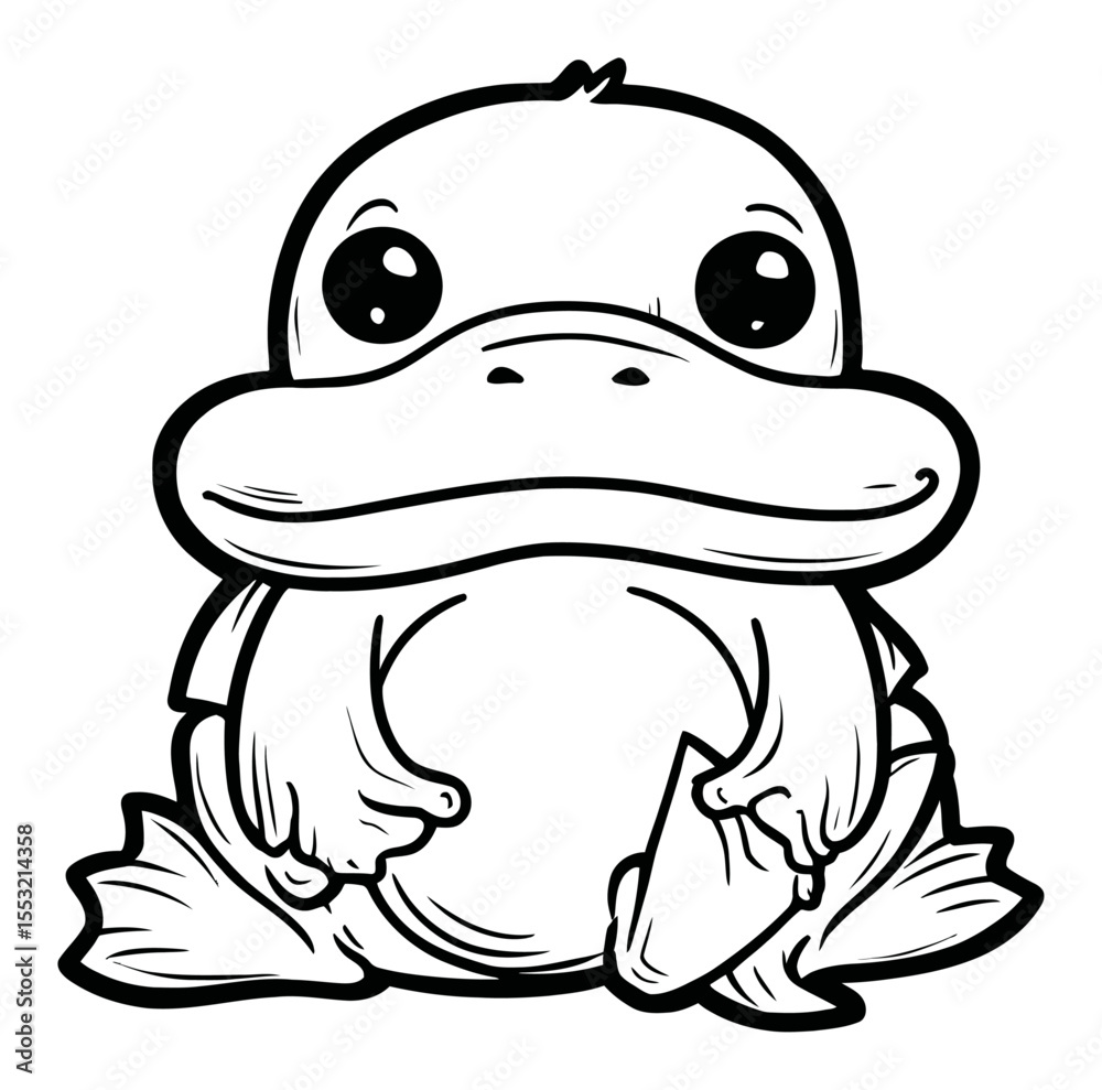 Fototapeta premium Cute Cartoon Platypus Character in a Child-Friendly Engraving Style