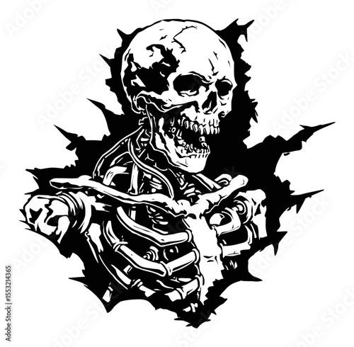 Detailed Skeleton Engraving in Black and White Artwork for Unique Design